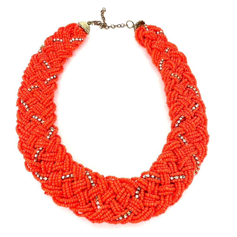 Vintage Orange Beaded Necklace Rhinestones